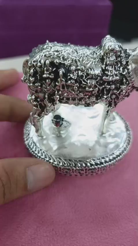 33 Koti Kamdhenu Cow with Shivling Idol Silver Plated 3 Inch Collectible