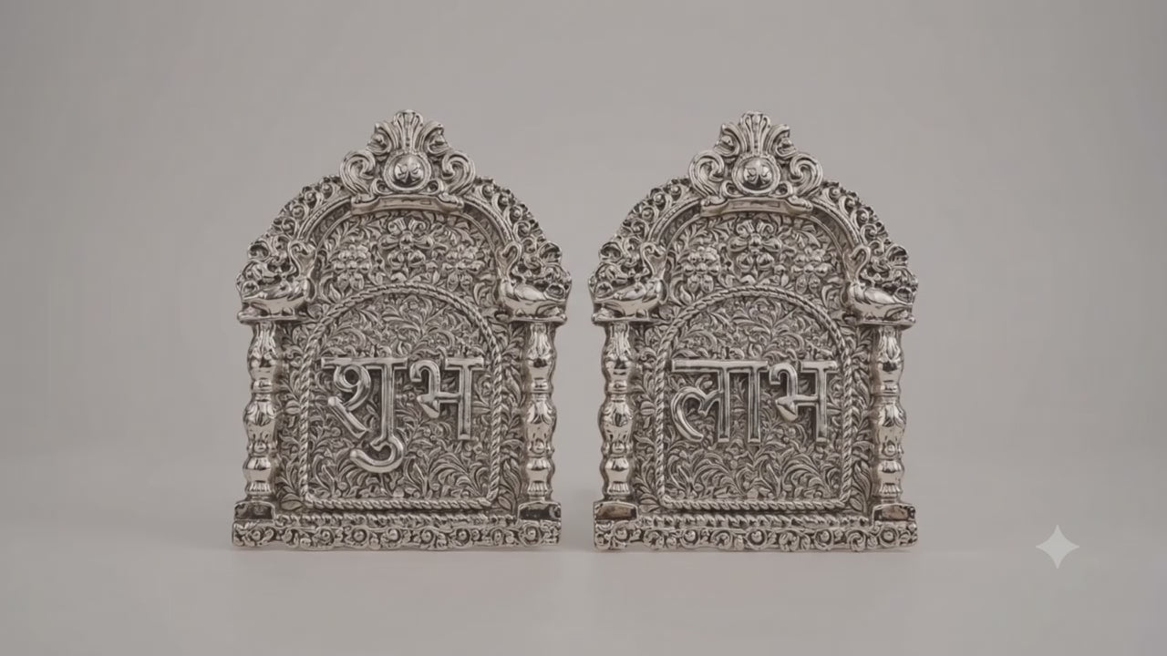 999 Silver Plated Shubh Labh Decorative Wall Hanging Plaque Set | Auspicious Entrance Decor for Home, Office & Temple | Traditional Vastu Gift Item