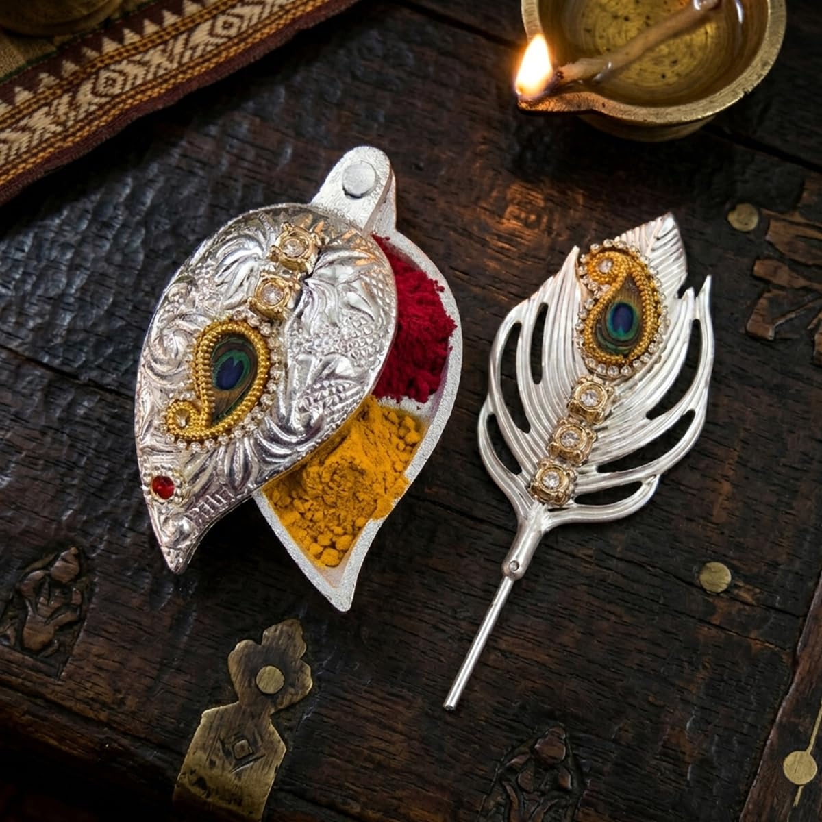 Decorative Silver Platted Tilak Chopda & Tilak Stick Combo (Gift Box Packed)